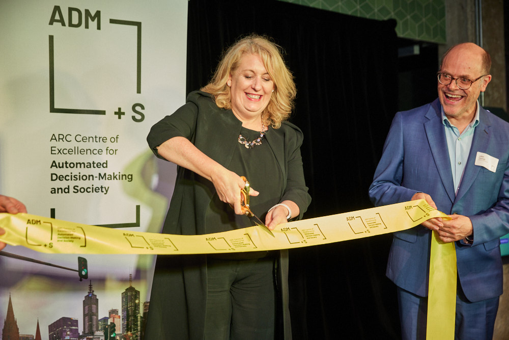 RMIT University Interim Vice-Chancellor Dionne Higgins marks the launch of the Centre with ribbon cutting