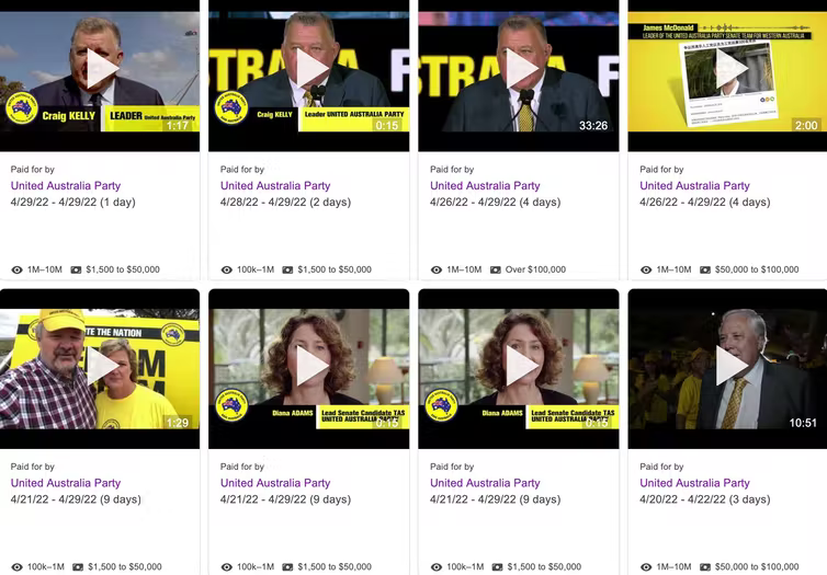 Screenshot of Australia United Party advertising on YouTube