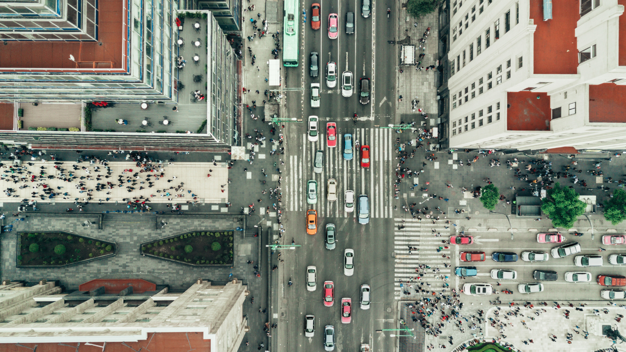 Aerial view of city intersection