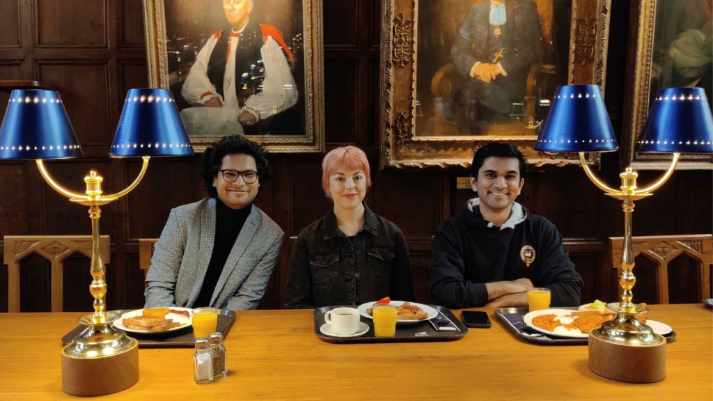 Students at Oxford Univerisity Pictured from left: Anand Badolo, Dominique Carlon & Kunal Chand.