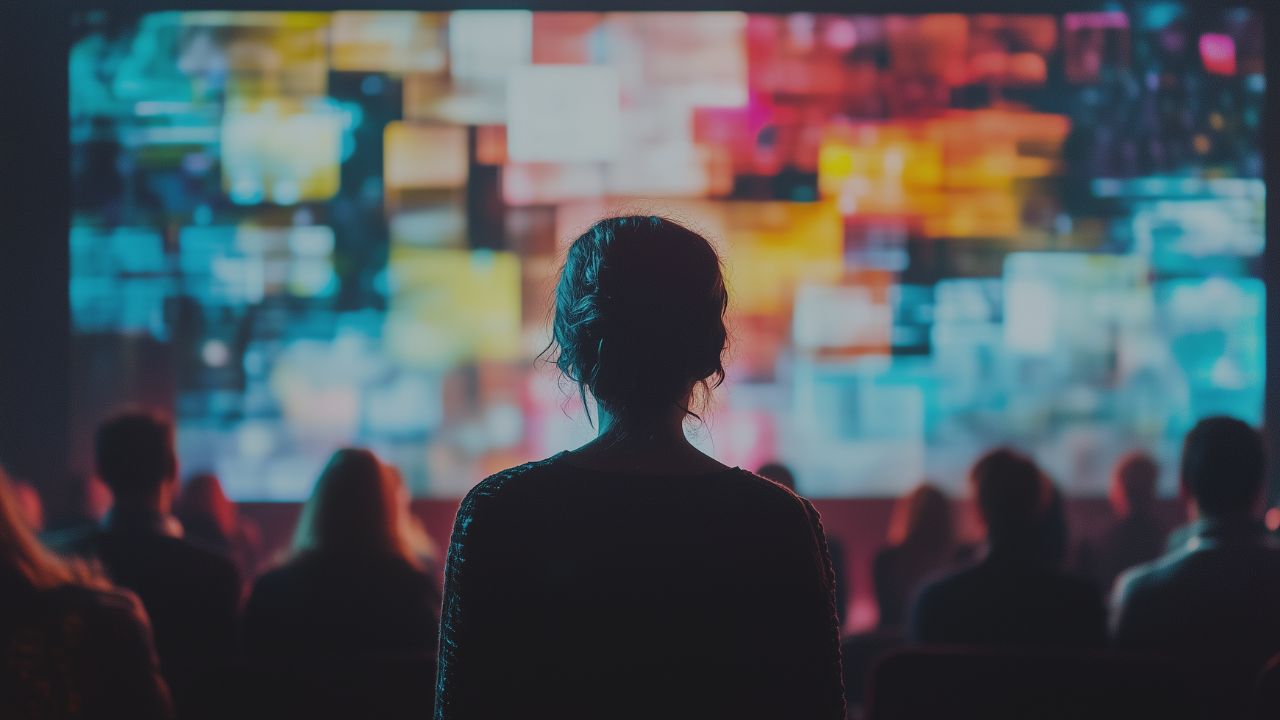 Silhouette in facing coloured screens