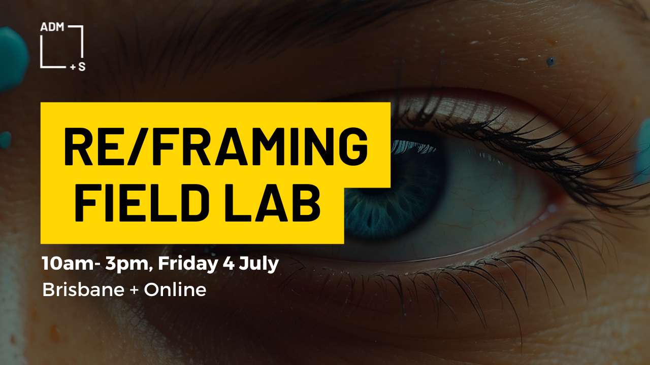 Re/Framing Field Lab title with an eye in the background
