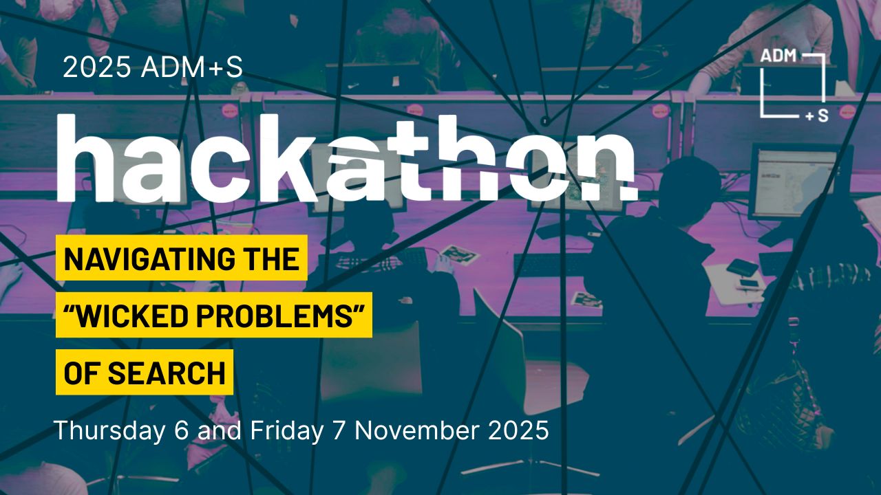 Hackathon25 website banner 2025 ADM+S Hackathon in large text across a screen with purple background