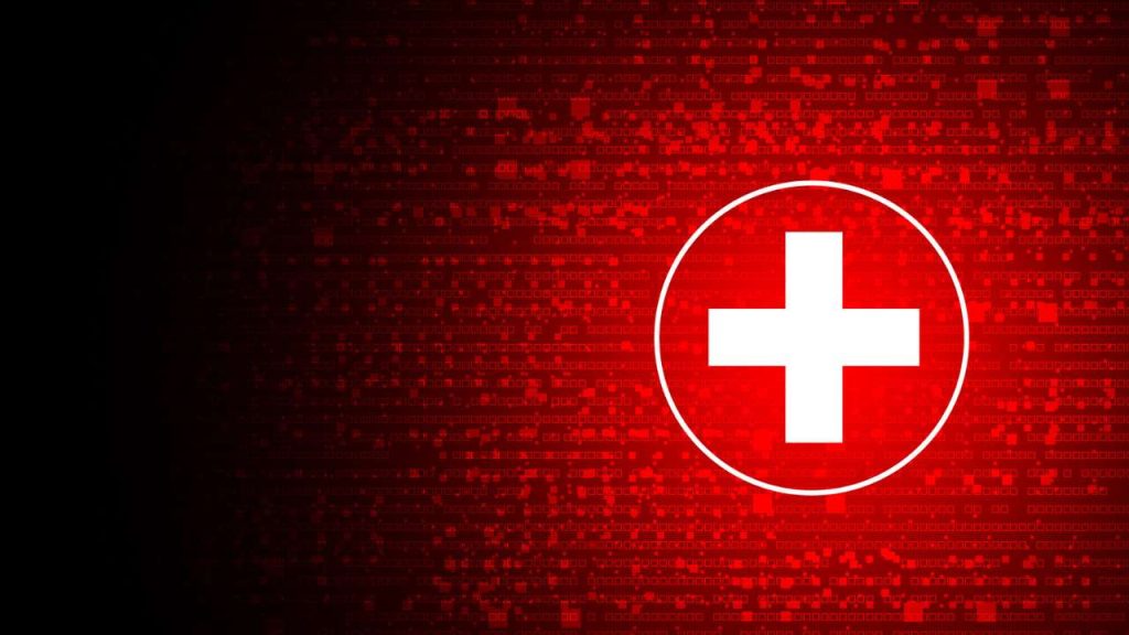 Red Cross symbol on tech background