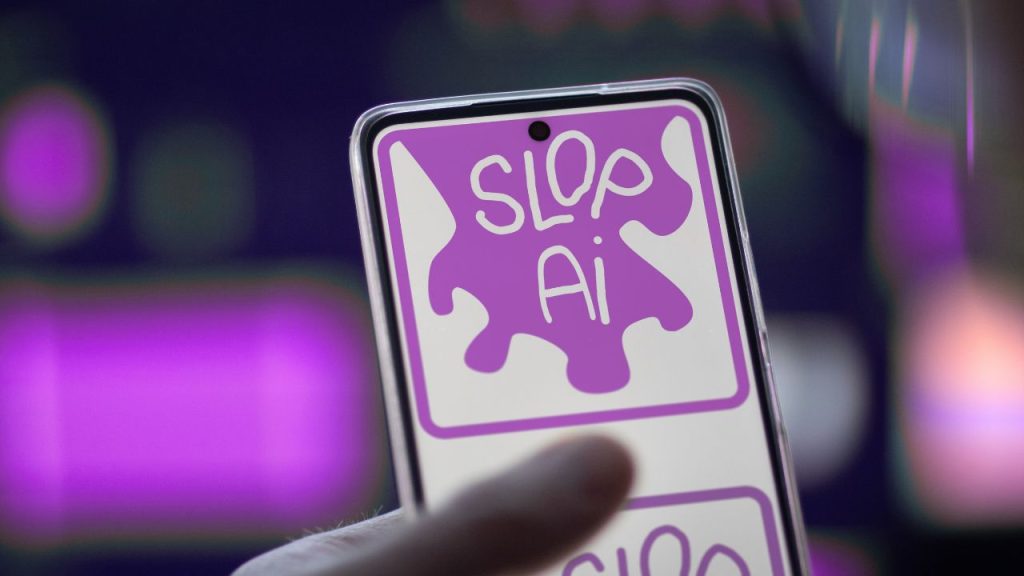 AI slop on a phone, artificial intelligence slop content on a social media.