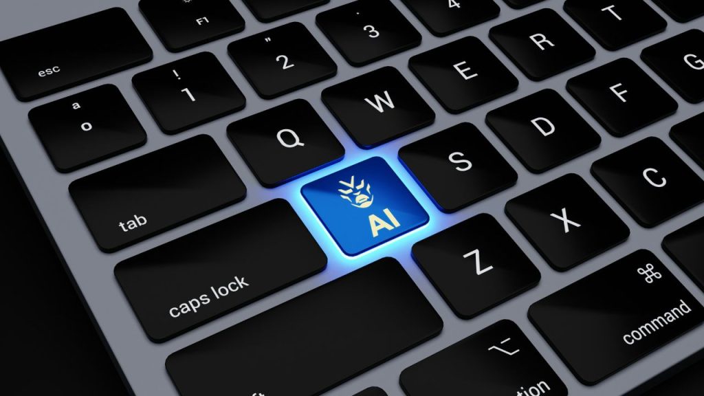 Glowing blue AI button on keyboard