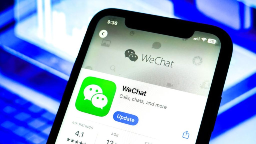 Mobile phone with WeChat app on the screen