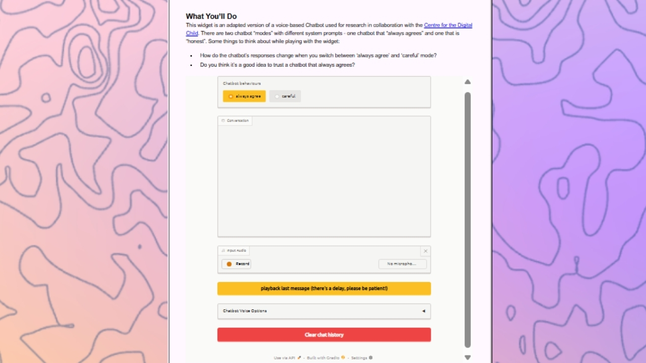 Webpage 02 Screenshot from the "Spot the sycophant" voice-enabled Chatbot.